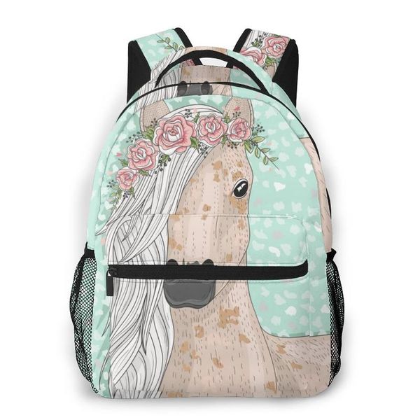 

women backpack kids school bag for teenage girls horse with flowers female lapnotebook bagpack travel back pack 2020