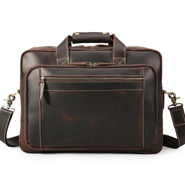 

tiding men's briefcase multi-function handbag shoulder messenger business bag leather retro crazy horse skin1452