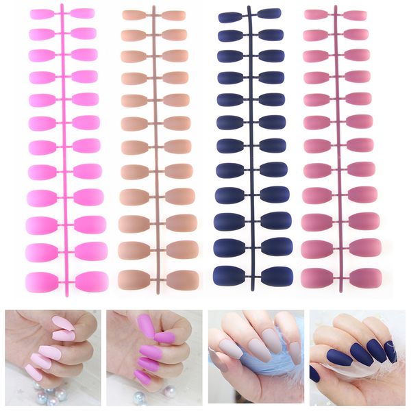 

24pc black pink red color ballerinas matte burgundy coffin false nails gray pure blue designs nude purple fake full nail tips, Red;gold