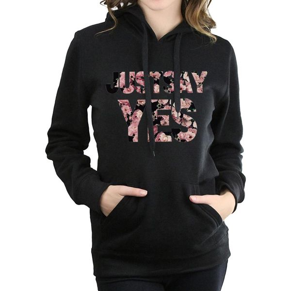 

new women fleece tracksuits harajuku long sleeve hip-hop sweatshirts just say yes letters print hoodies for lady 2019 pullovers, Black