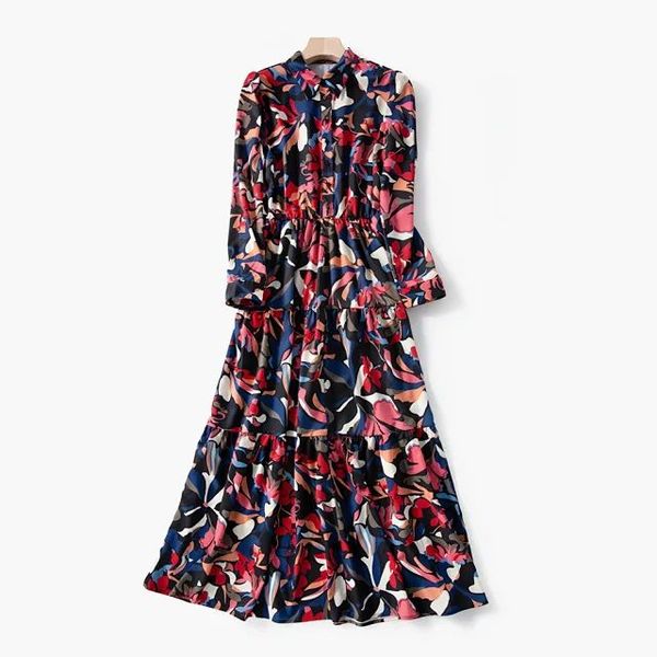 

women dresses 2020 new colorful geometric print dress long, Black;gray