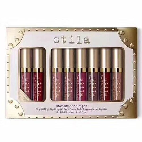 

epacket new makeup stila star-studded eight liquid lipstick set 8pcs/ box long lasting creamy shimmer 1.5ml