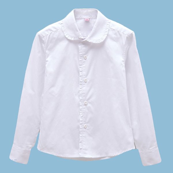 

девушки белые рубашки для детей повседневный твердая с длинным рукавом блузка опрятный стиль школьная форма подростковая одежда свадебная па, White;black