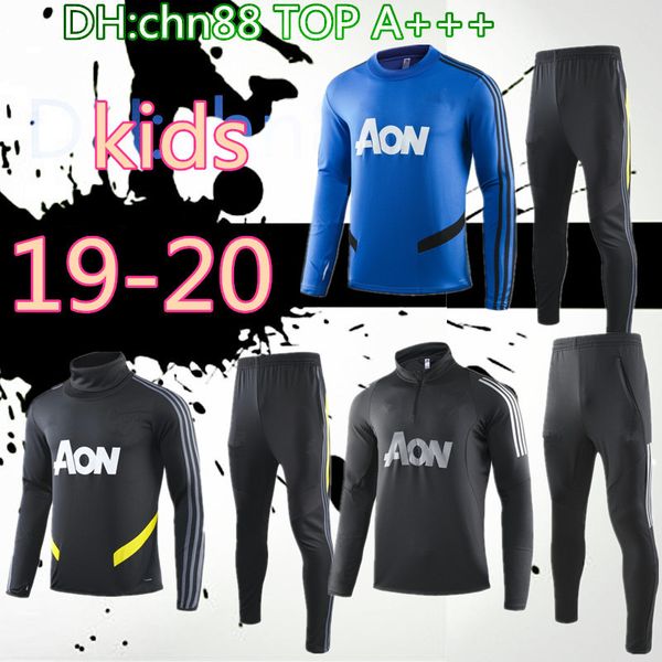 

kids 2019 2020 pogba manchester soccer jersey tracksuit jacket suit 19 20 united james fred rashford mata matic football training suits, Black