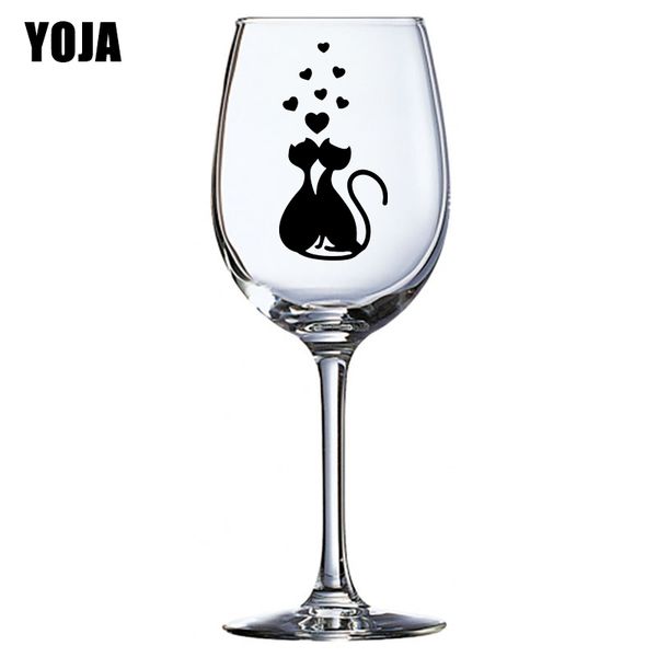 

yoja 3.7x7.6cm 6pcs love cat creative cartoon bedroom wall decor lovely wine glass sticker g1-0281