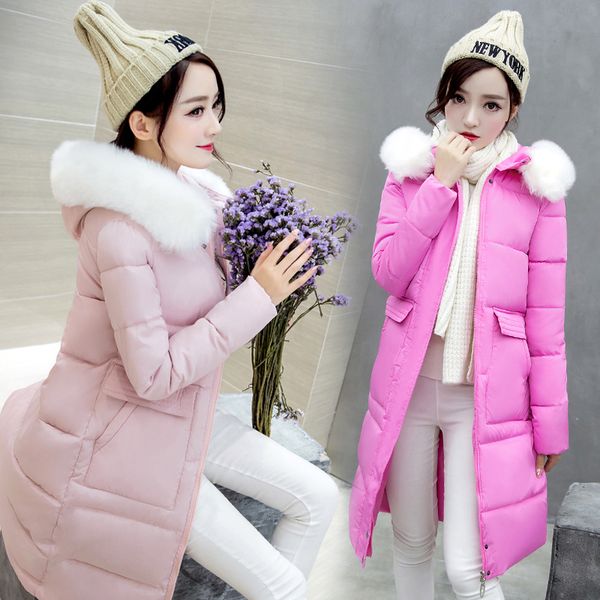 

zithergo 2019 new fashion women coats winter warm jackets slim style long sleeve hooded fur collar jackets cotton outwear, Black