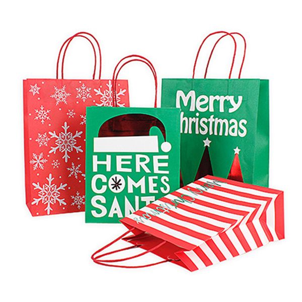 Saco de presente de papel de Natal com manuseio vermelho verde kraft sacos saco de snowflake cópia do natal saco de papel de natal doces bolsa doces DBC VT1109