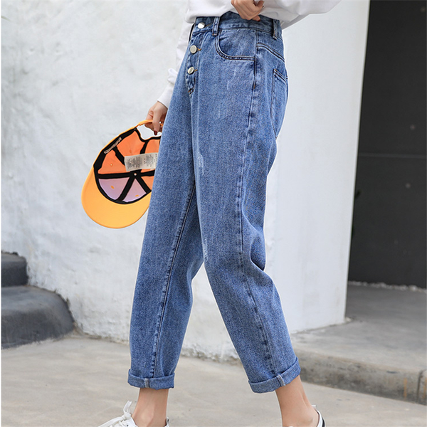 

high waist jeans women 2020 new denim trousers spring wild loose trousers casual long pants women fashion jeans streetwear, Blue