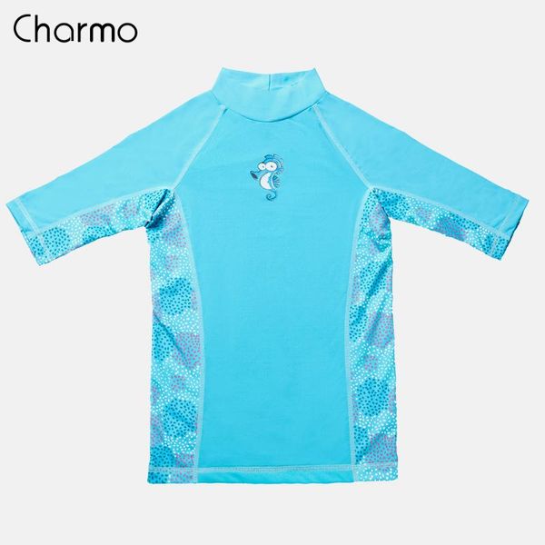 

charmo child swimsuit boys rashguard set short sleeve swimsuit two pieces swimwear rash guard upf 50+ swim shirts sports shirt