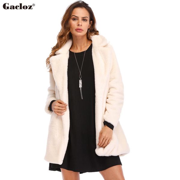 

gacloz warm faux fur coat women fashion streetwear 2019 elegant coat outerwear autumn winter overcoat, Black