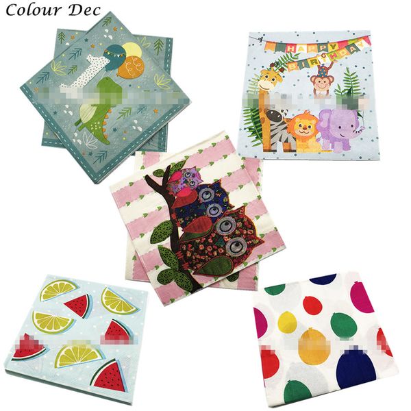 

20pcs/lot owl forest animal snapkins birthday party dec hawaiian watermelon theme napkins owl paper napkins tissues 33cm*33cm