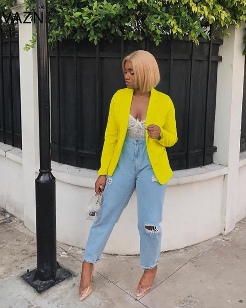 

vazn spring new age reduction 2019 casual women outwears solid full sleeve lady overalls slim open stitch outwears blx7301, Black