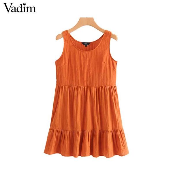 

vadim женщины твердых прямых рукава мини оборки платья o шеи складки женщины оранжевого случайного летних платьев vestidos mujer qb254, Black;pink