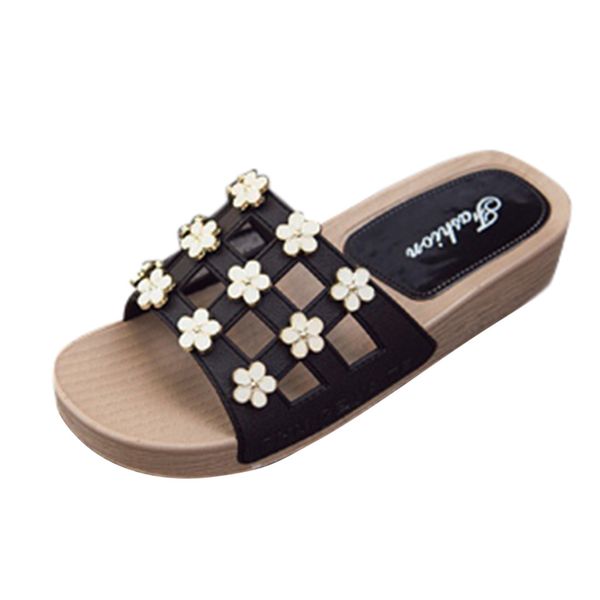 

korean version of the 2019 new slippers women's summer beach shoes casual slip wedges platform slippers sandalias mujer 2019, Black