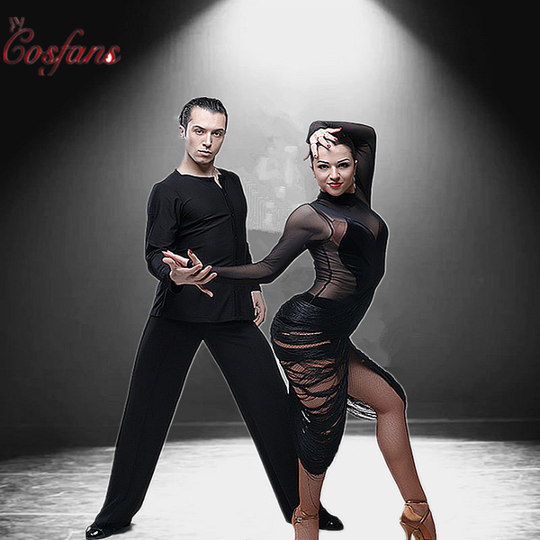 

latin dresses for dancing women's latin dance dress long sleeve professional tassel dance costumes for pole clothing, Black;red
