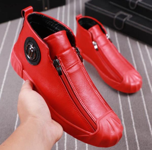 

male sutures double safety celebrity casual shoes fashionable male martin shoes red with velvet side zipper board shoe v1.17, Black