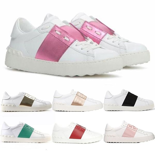 

luxury designer shoes platform men women rivet sliver black green pink stripe leather casual shoe size 35-46 drop shipping