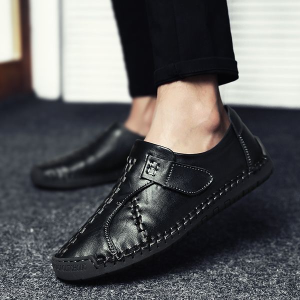 

2019 fashion leather men shoes casual breathable leisure driving shoes male genuine leather flat men loafers moccasins hc-377, Black