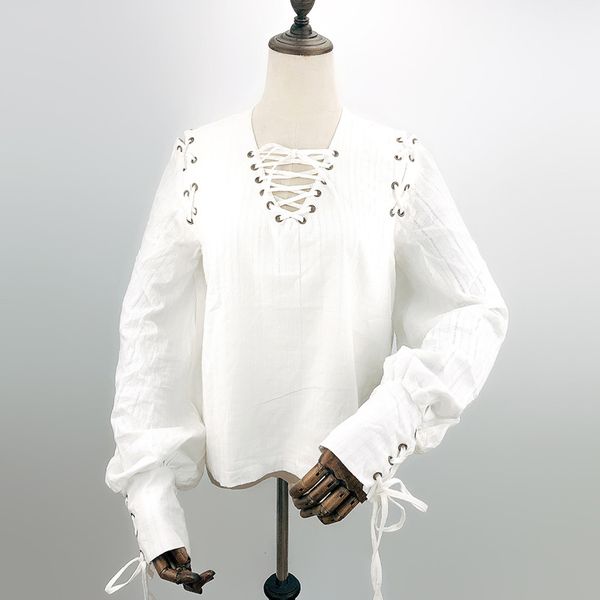 

women's retro gothic renaissance medieval victorian long sleeve party blouses, White