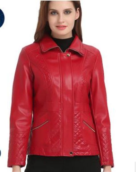

fashion new ladies pu leather middle-aged thick embroidery jacket, Black