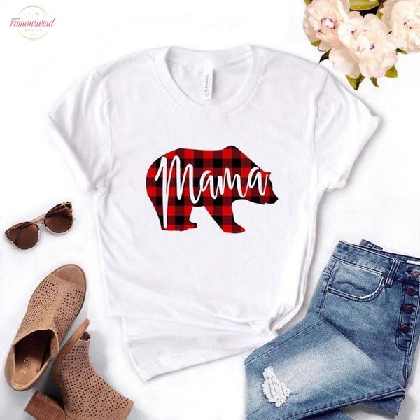 

plaid mama bear women tshirt cotton casual funny t shirt gift for lady yong girl tee pm 46, White
