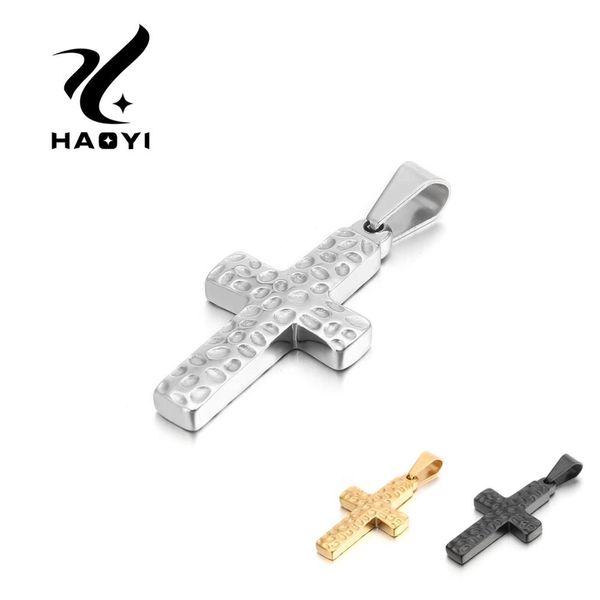 

haoyi 3 color titanium steel christian cross prayer pendants necklaces for men fashion casual jewelry gold silver black