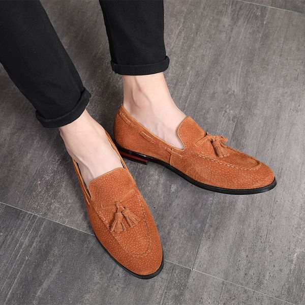

big size 37-48 man tassels formal shoes 2021 luxury brand black suede mens loafers moccasins wedding party dress shoes