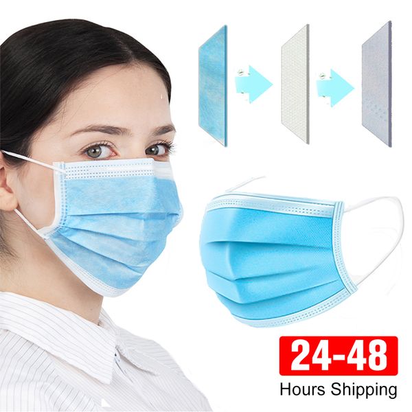 

disposable face mask 3 layers filter dustproof earloop non woven mouth masks protection 48 hours shipping