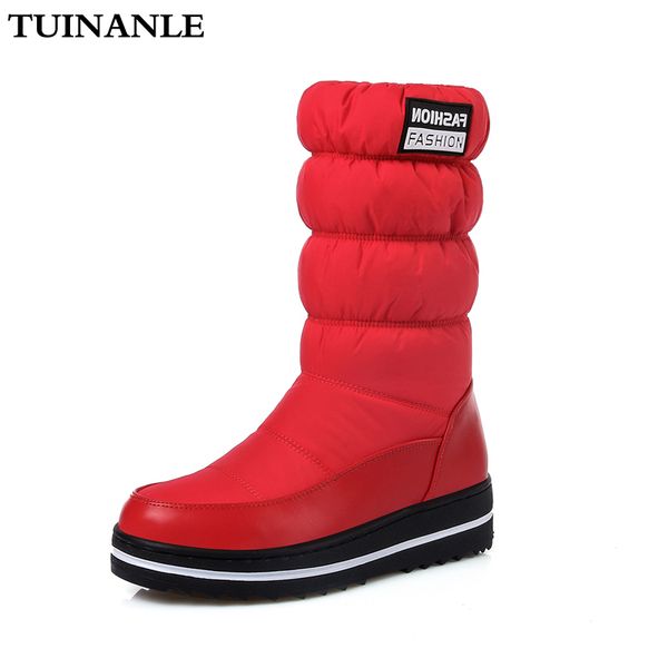 

tuinanle winter snow boots women warm plush mid-calf shoes waterproof boot fur platform boots red elastic sleeve plus size 35-44 t200425, Black