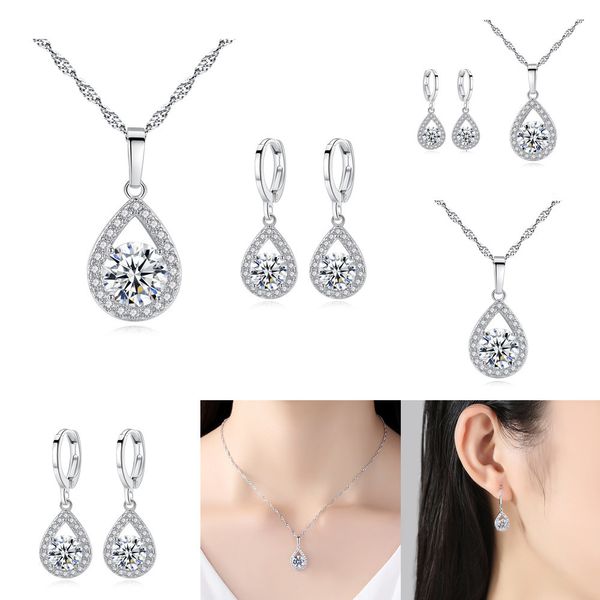 

drip rock wedding engagement jewelry set for womene necklace gift angel of inlaid decorate wedding engagement jewelry set for women, Silver