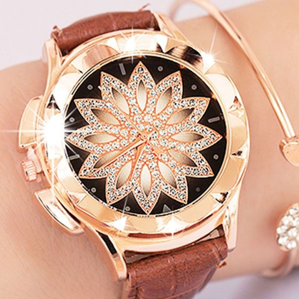 

diamond running women's watches fast-selling wish cross-border explosive women's student watches korean fashion belt, Slivery;brown