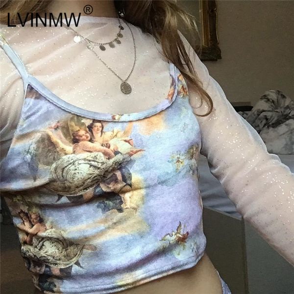 

lvinmw angel cupid print crop 2019 summer women streetwear slim camisole casual female wild basic vests, White
