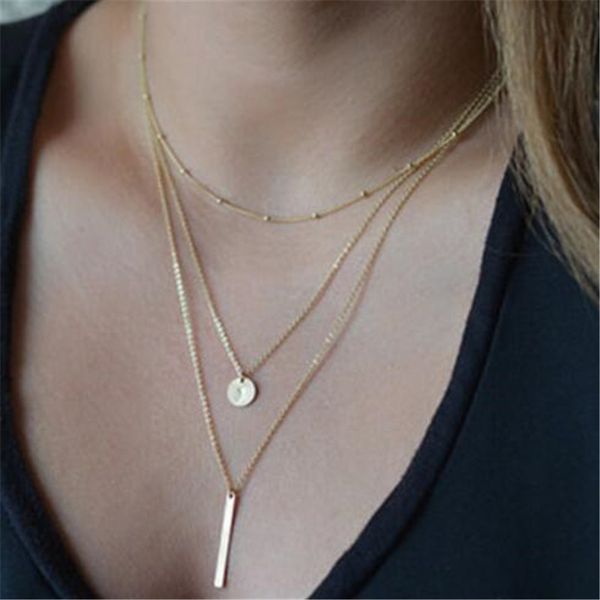 

wkoud new fashion multi layer clavicle chain triangles leaves simulated pearl necklaces pendants for women valentine's day, Golden;silver