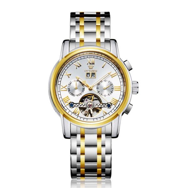 

automatic men watch ouyawei mens watches business stainless steel mechanical watches reloj hombre, Slivery;brown