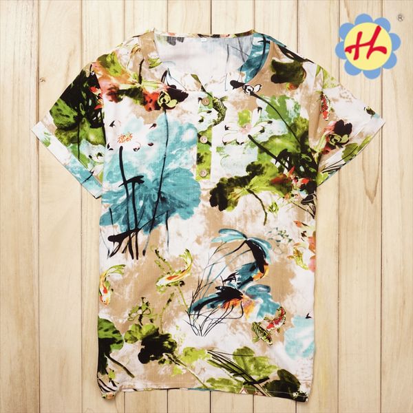 

напечатанная искусственный шелк хлопка женского топ с коротким рукавом рубашки t- женщины жира мм свободной большого размером хлопок шелк ру, White