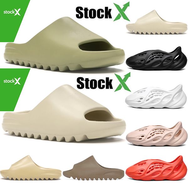 

resin designer mens slippers kanye west slides foam runner womens sandals desert sand bone kids stock x shoes childrens outdoor sandals, Black