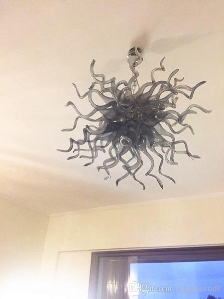 

gray color high hanging blown glass chandelier lightings living room led bulbs flush mounted chandeliers