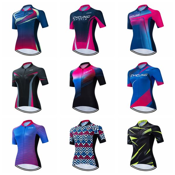 

teleyi cycling jersey women 2020 pro team bicycle shirt mtb bike jersey anti-uv cycling clothing mujer, Black;red