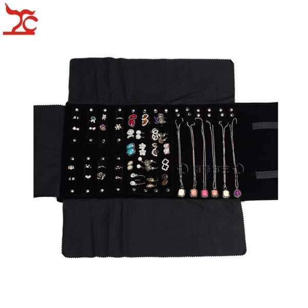 

factory direct selling multi-function velvet jewelry display necklace ring earring storage case jewelry roll bag, Pink;blue