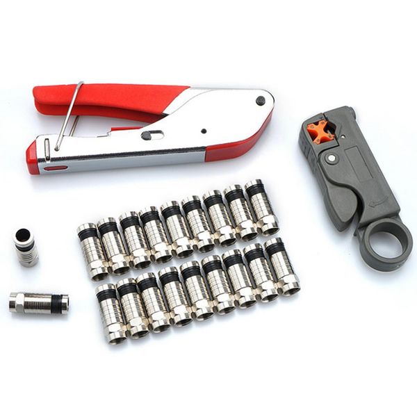 

coaxial cable wire stripper rg6/rg59 f compression 20pcs connector tool crimping pliers wire stripping pliers kit