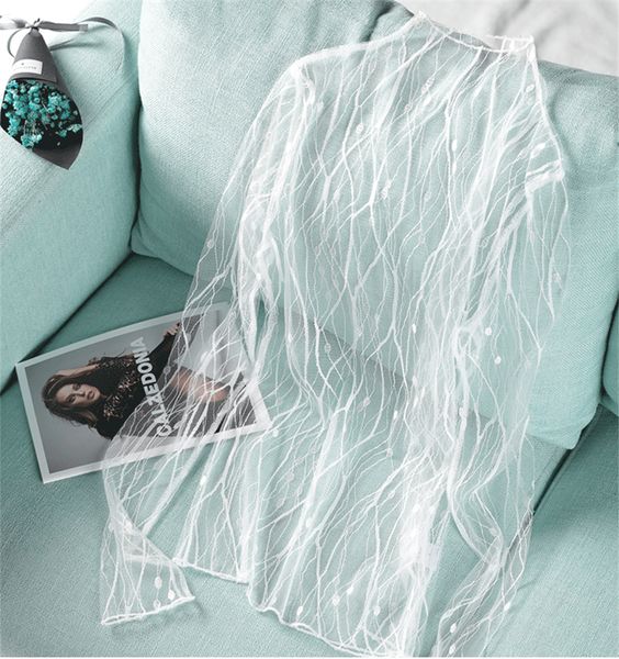 

lace blouses ladies winter autumn women shirt mesh blouses see through transparent long sleeve geometric striped shirt blouse, White