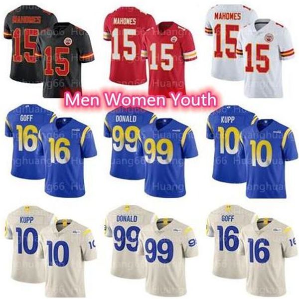 

los angele jersey ram 16 jared goff 99 aaron donald 10 cooper kupp men women youth jalen ramsey 17 robert woods 15 patrick mahomes, Black;red