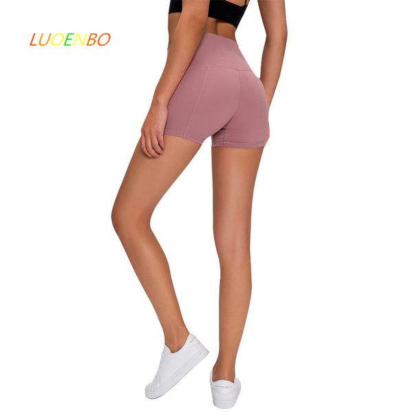 

luoenbo 2020 camo prints high waist fitness workout shorts women naked-feel fabric plain squatproof yoga trainning sport shorts, White;red