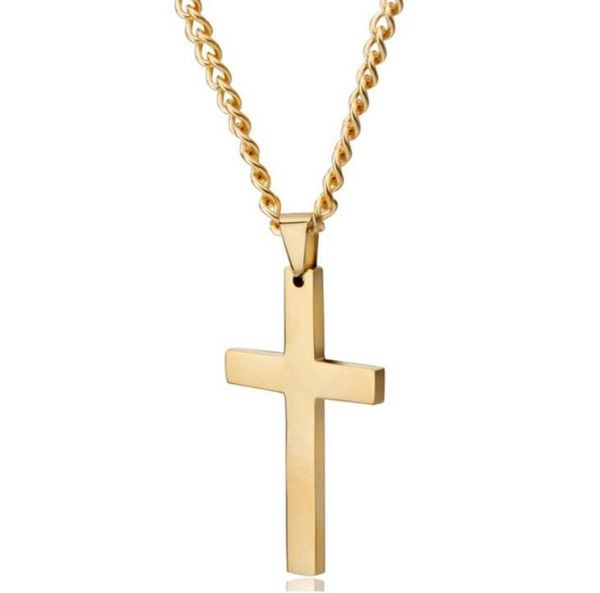 Cruz Mens colares pingente de aço inoxidável Crucifixo Religiosa Moda Jóias Correntes De Prata de Ouro Preto em Massa