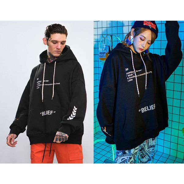 

2018 new trendy hoodie clothes loose letter hooded drawstring black fashion black hoodies men women couple streetwear hip hop