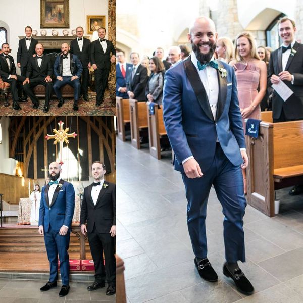 

2019 fashion wedding tuxedos black peak lapel groom tuxedos style man jacket blazer groomsmen wear 2 piece suits(jacket+pants, Black;gray