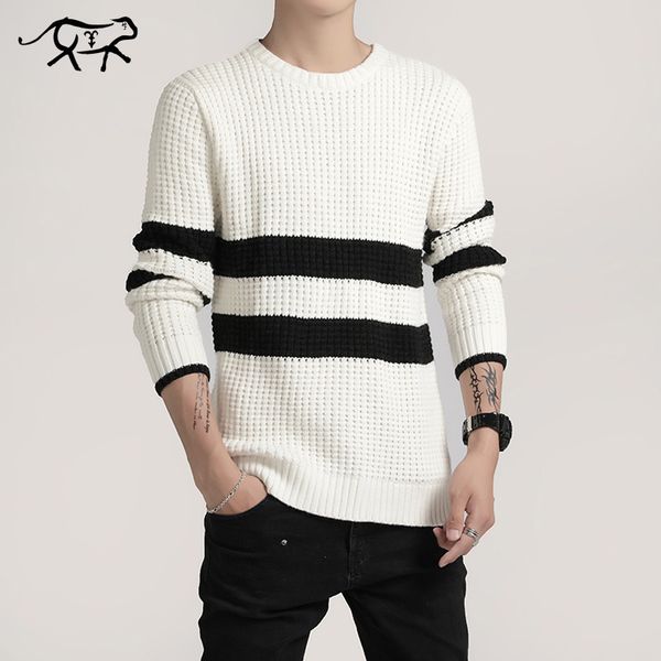 

fashion stripe sweaters men o neck pullover men long sleeve men's sweater casual male 2019 new brand cashmere knitwear pull mens, White;black
