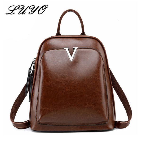 

genuine leather woman backpack school bags for teenager girls school backpack for women large capacity mochila brown rugzak