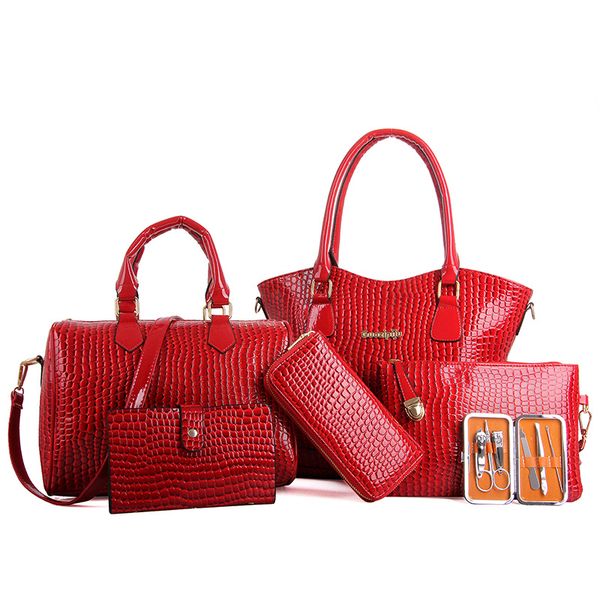 

6pcs/set fashion portable women bag leather handbags shoulder bags female purse composite bag crossbody messenger