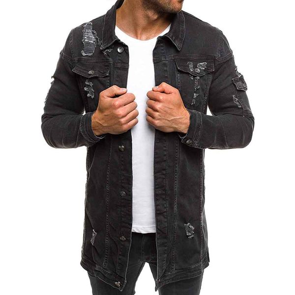 

2019 fashion men hip hop long denim jackets coats ripped distressed slim fit jeans jackets casual jean jacket coat for male j009, Black;brown